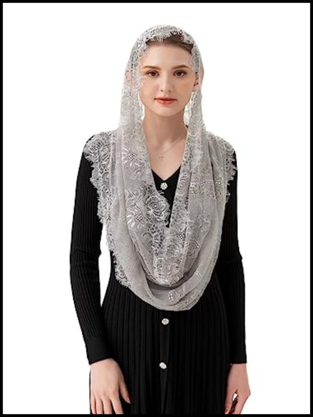 Chantilly Lace Infinity Mantilla Veil Latin Mass Head Covering